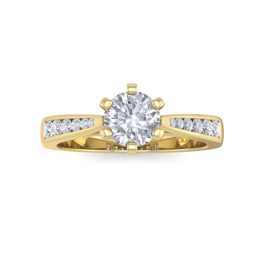 18k Yellow Gold 0.5ct Round Brilliant Diamond Solitaire With Channel Shoulders Engagement Ring 0.7tdw