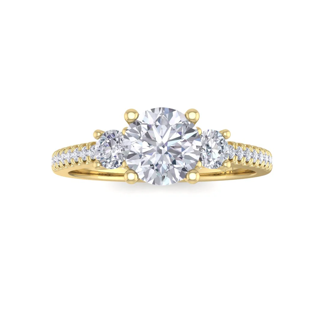 18k Yellow Gold 0.5ct Round Brilliant Lab Diamond Trilogy Shoulders Engagement Ring 0.8tdw