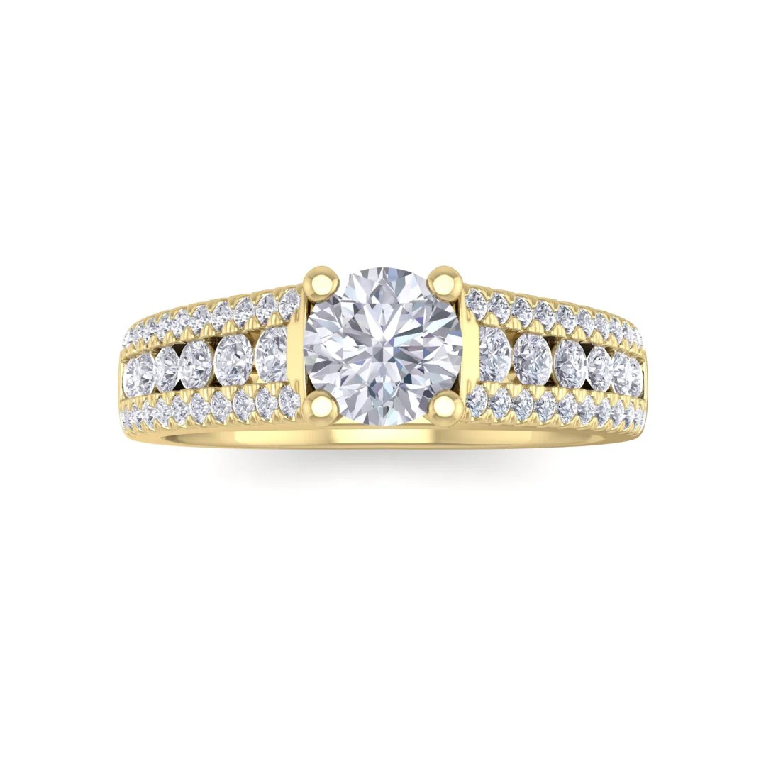 18k Yellow Gold 0.5ct Round Brilliant Moissanite Solitaire with Accent Shoulders Engagement Ring 0.5tdw