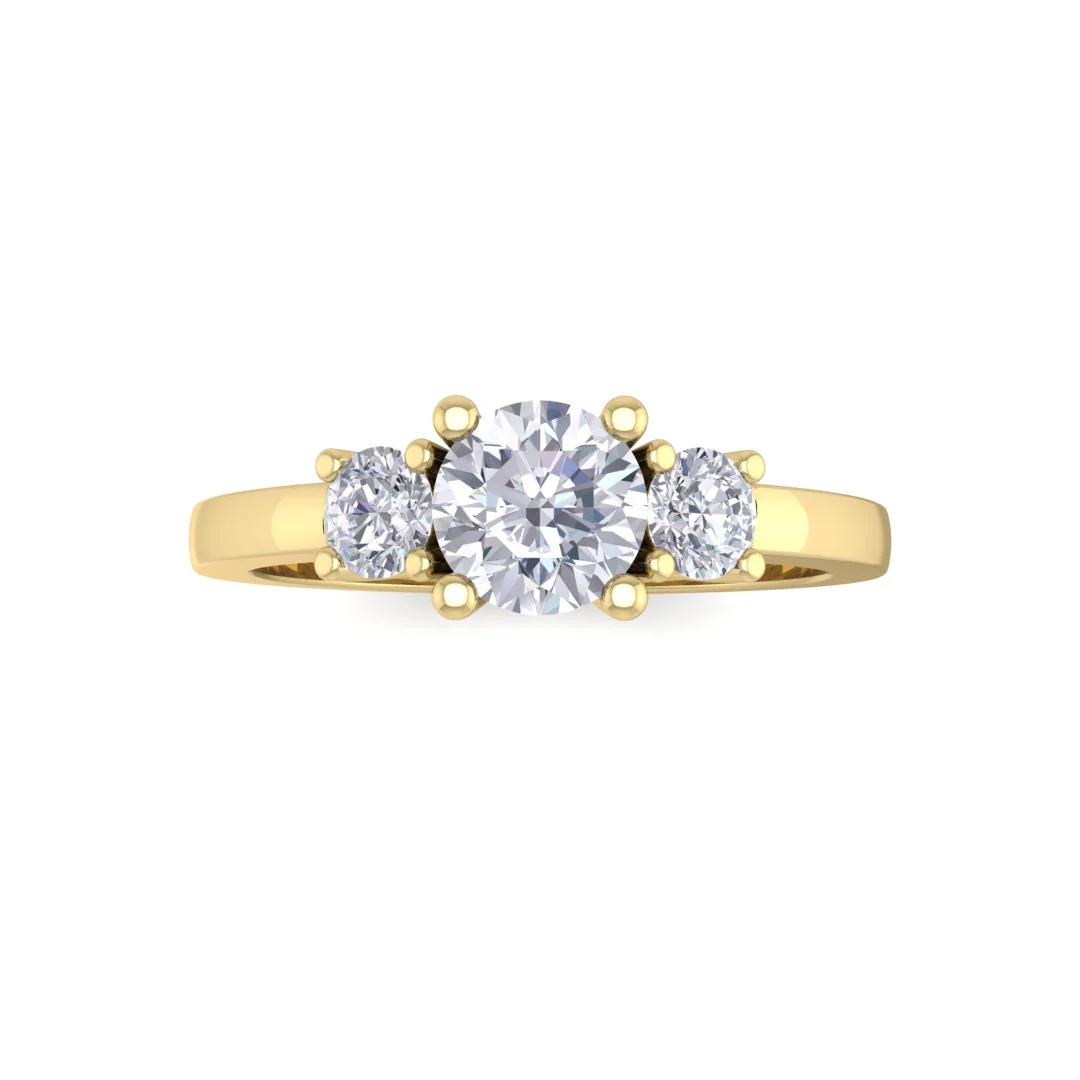 18k Yellow Gold 0.5ct Round Brilliant Moissanite Trilogy Engagement Ring 0.25tdw