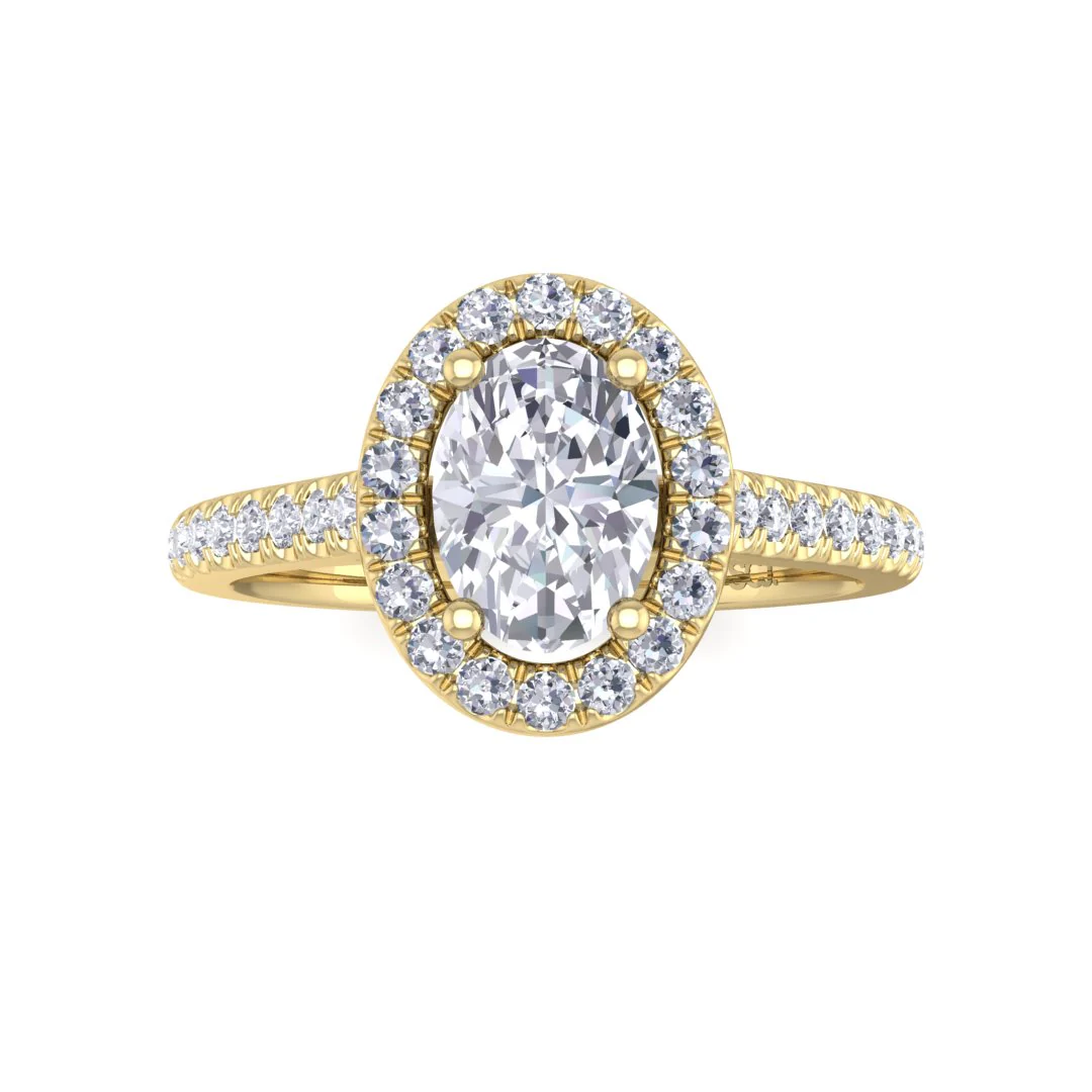 18k Yellow Gold 0.75ct Oval Lab Diamond Halo Engagement Ring 1.04tdw