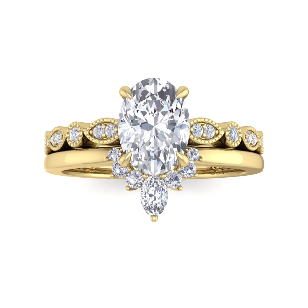 18k Yellow Gold 1.0ct Oval Lab Diamond Tiara Bridal Set 1.17tdw