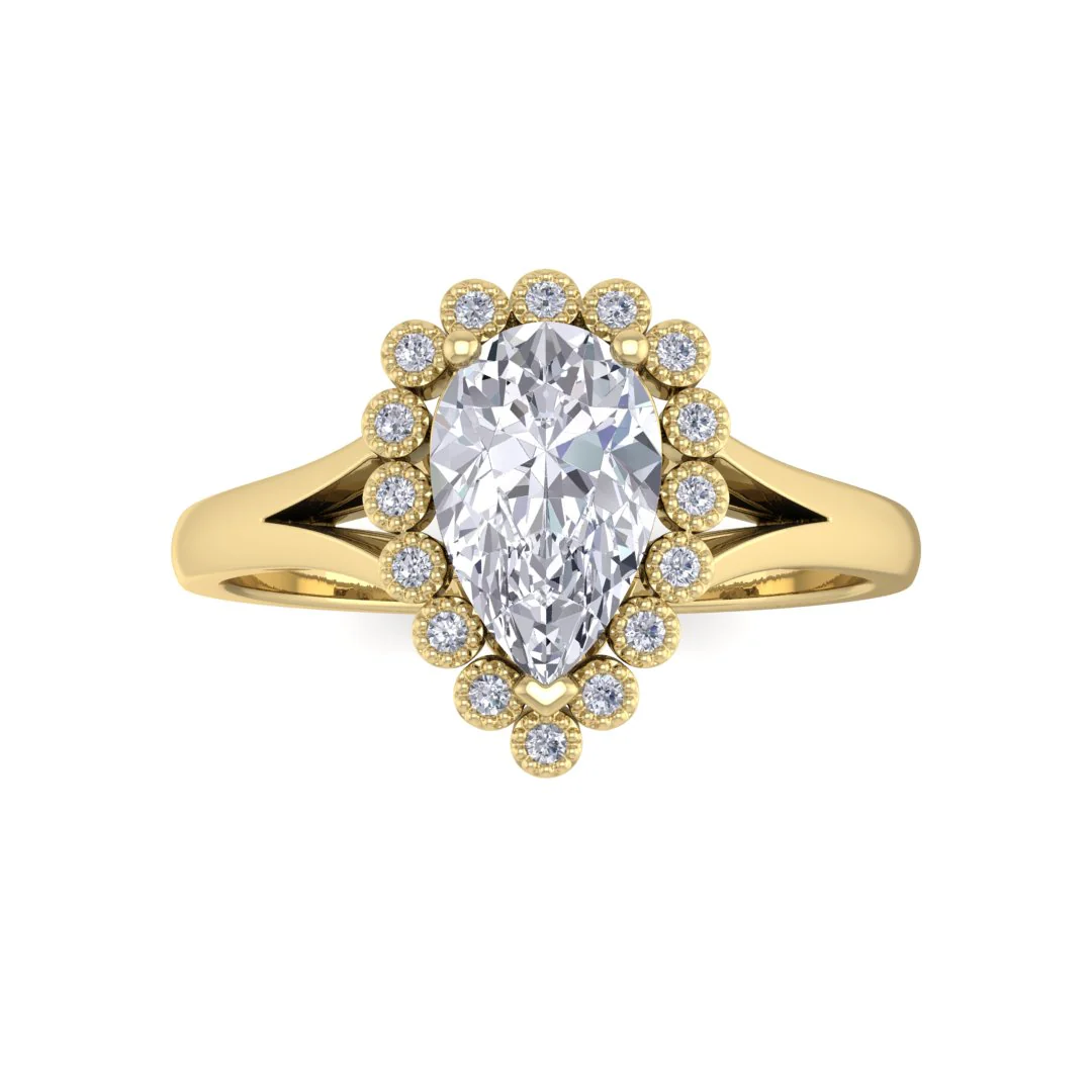 18k Yellow Gold 1.0ct Pear Lab Diamond Halo Tiara Bridal Set 1.4tdw