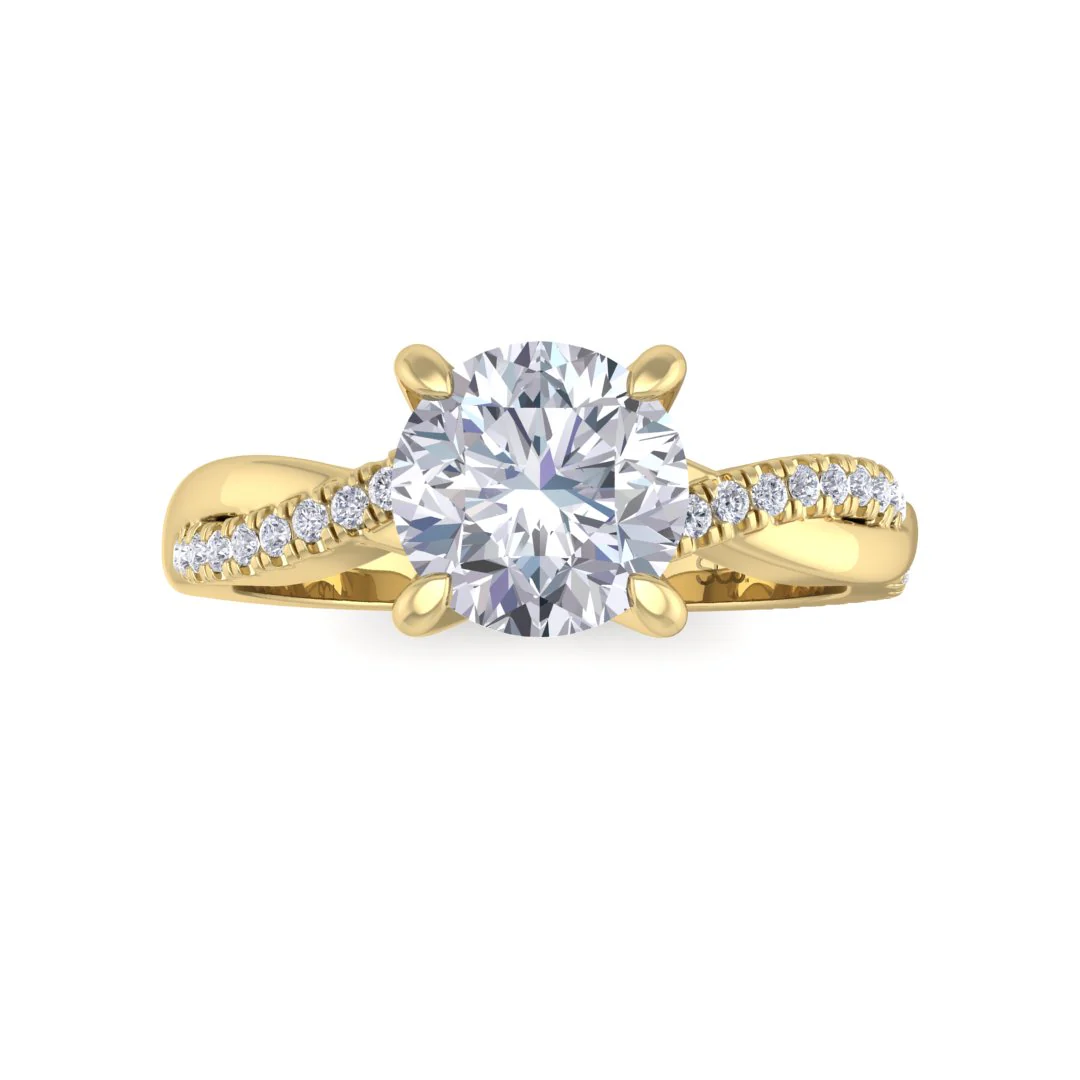 18k Yellow Gold 1.0ct Round Brilliant Diamond Entwined Band Engagement Ring 1.15tdw
