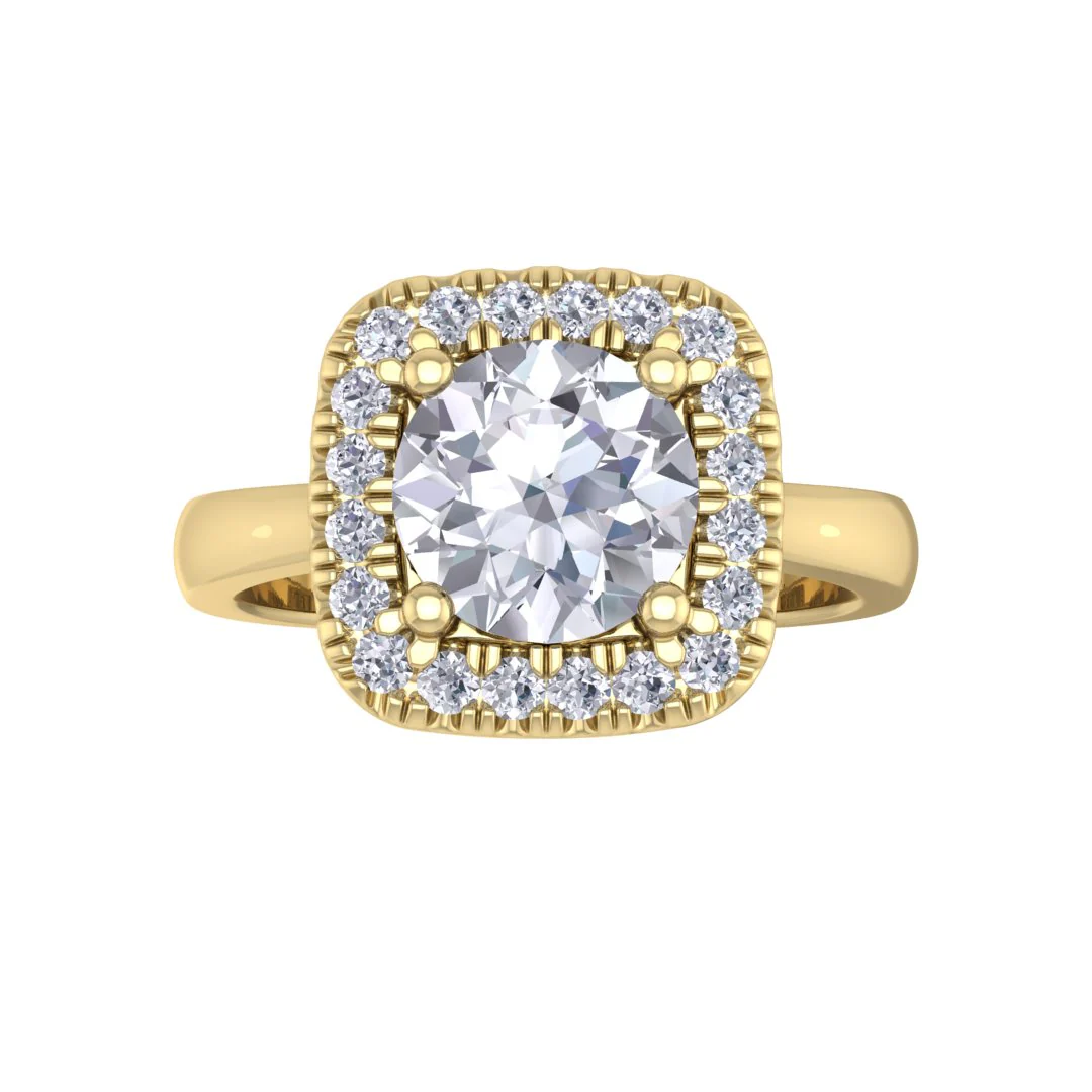 18k Yellow Gold 1.0ct Round Brilliant Lab Diamond Halo Engagement Ring 1.13tdw
