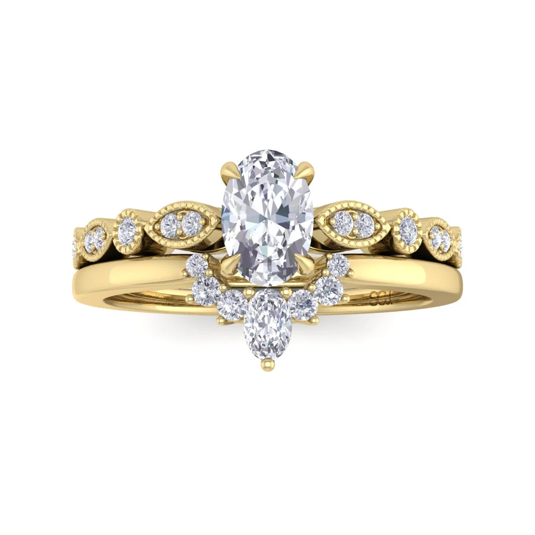 18k Yellow Gold 1.5ct Oval Lab Diamond Tiara Bridal Set 1.67tdw