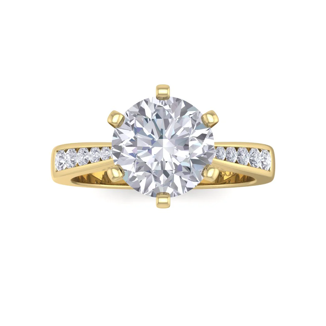 18k Yellow Gold 1.5ct Round Brilliant Moissanite Solitaire With Channel Shoulders Engagement Ring 0.2tdw