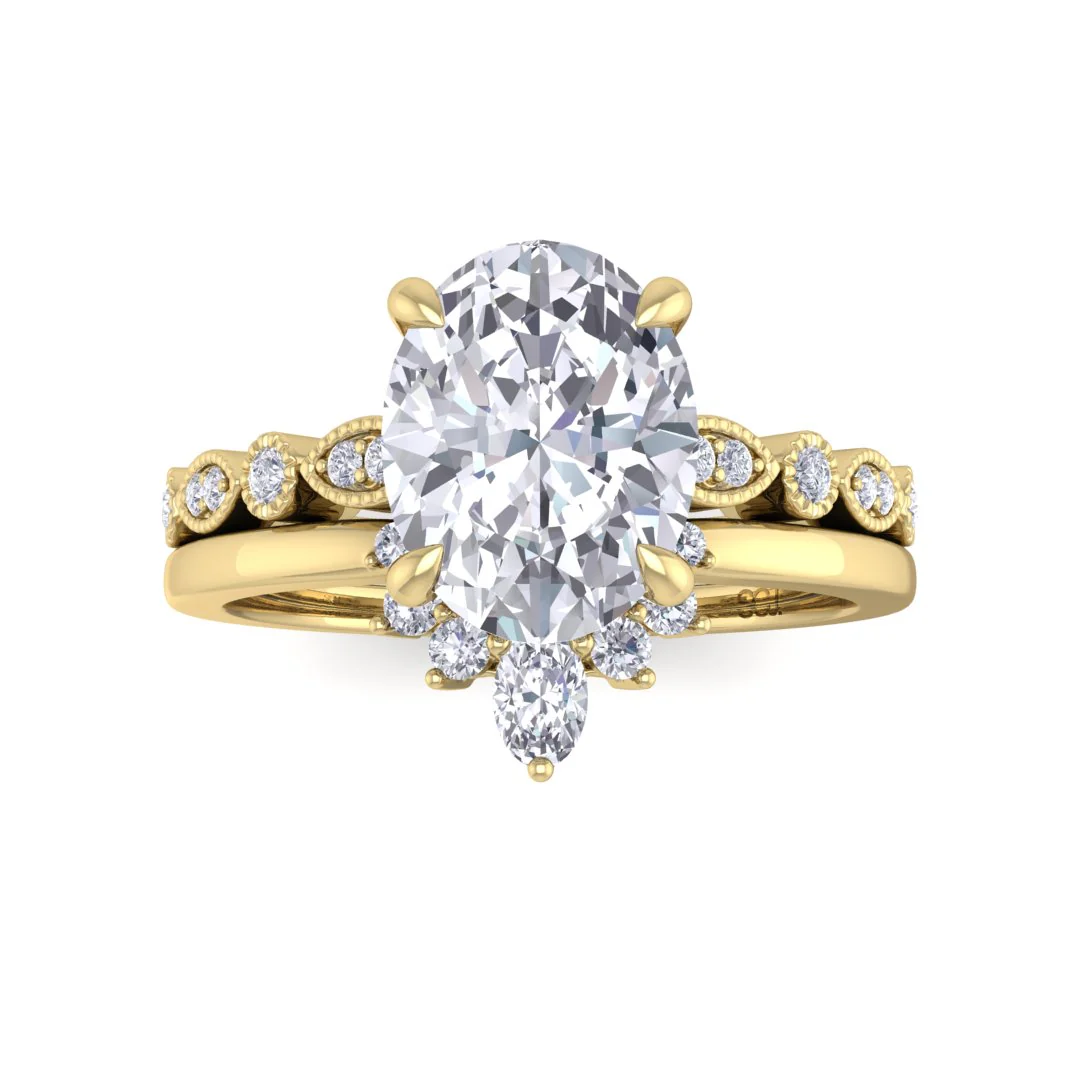 18k Yellow Gold 2.0ct Oval Diamond Tiara Bridal Set 2.17tdw