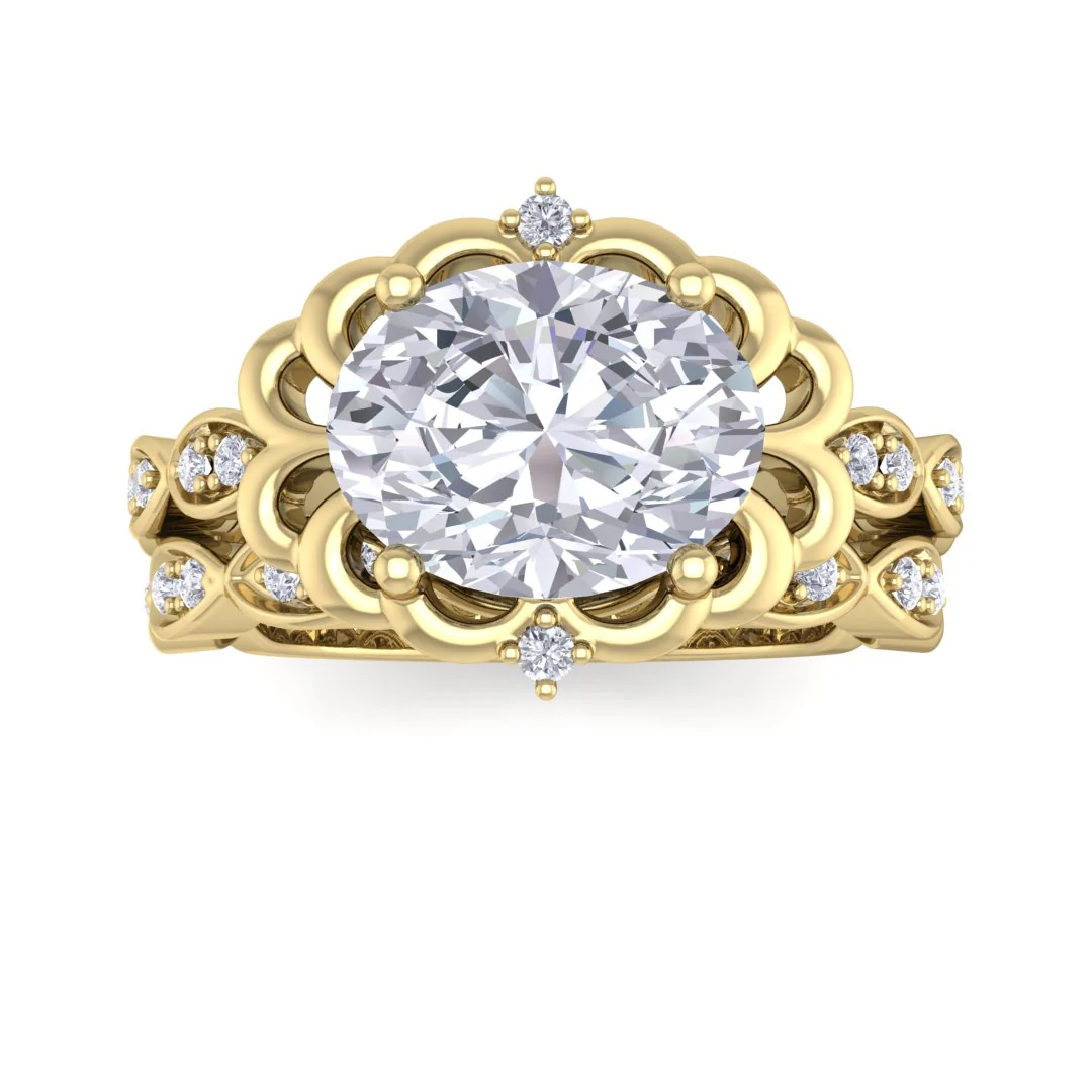 18k Yellow Gold 2.0ct Oval Lab Diamond Filigree Halo Bridal Set 2.2tdw
