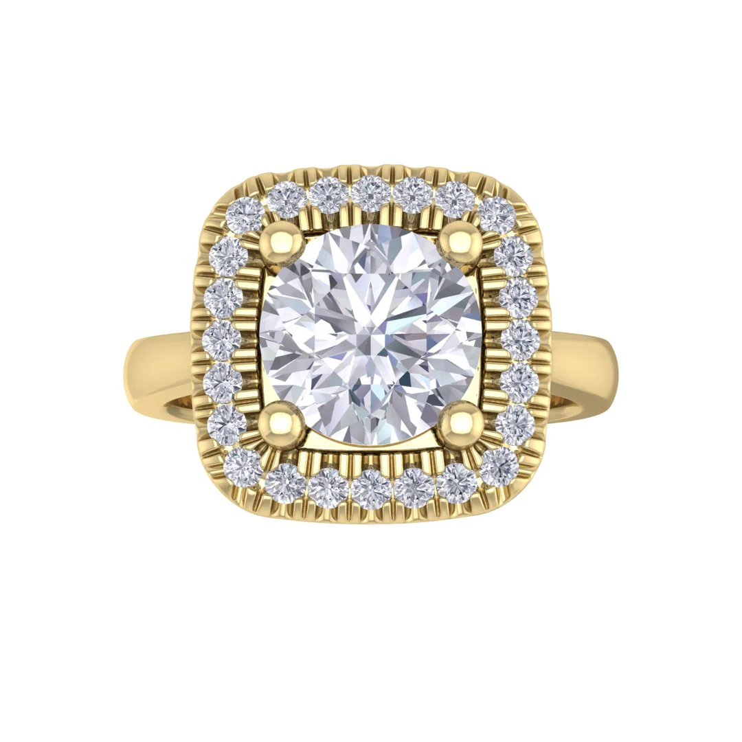 18k Yellow Gold 2.0ct Round Brilliant Diamond Halo Engagement Ring 2.13tdw