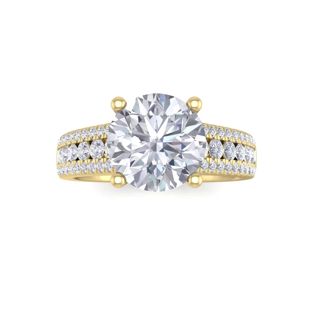 18k Yellow Gold 2.0ct Round Brilliant Diamond Solitaire with Accent Shoulders Engagement Ring 2.5tdw