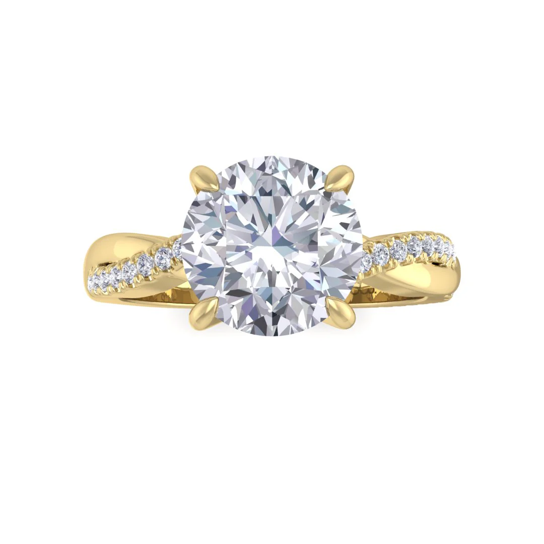 18k Yellow Gold 2.0ct Round Brilliant Moissanite Entwined Band Engagement Ring 0.15tdw