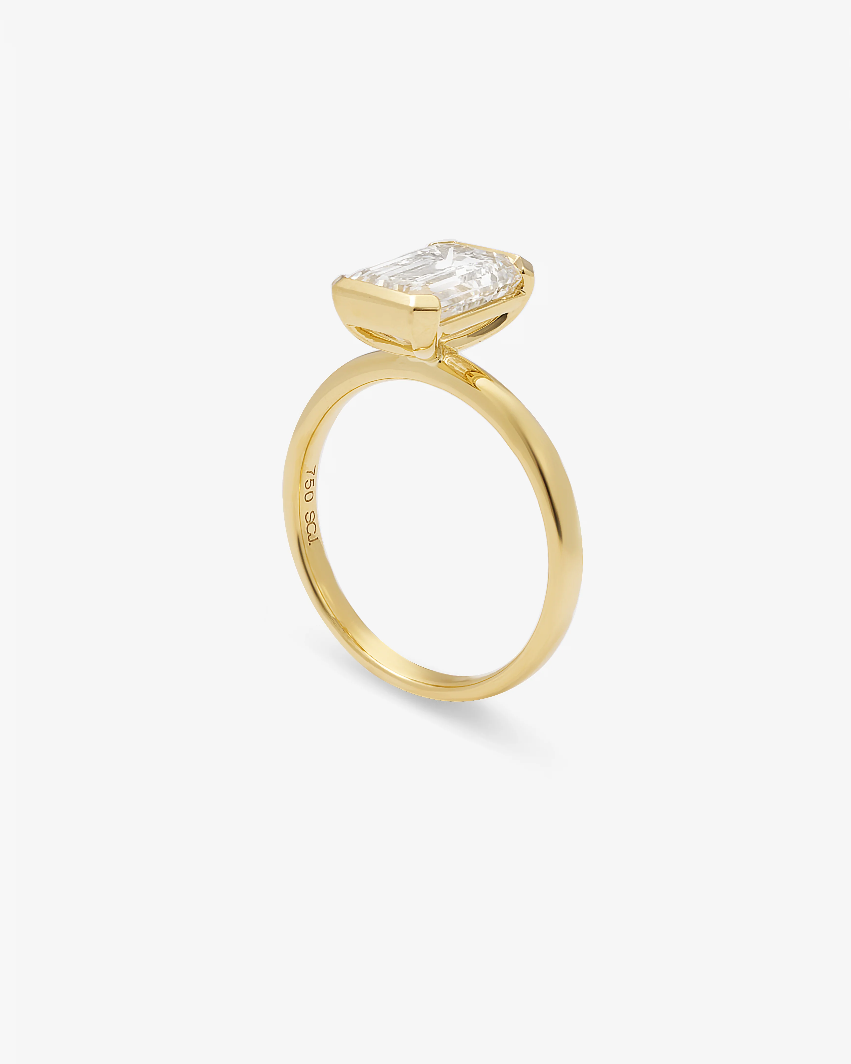 18K Yellow Gold 3ct Emerald Cut Lab Diamond Semi Bezel Set Ring - Image 3