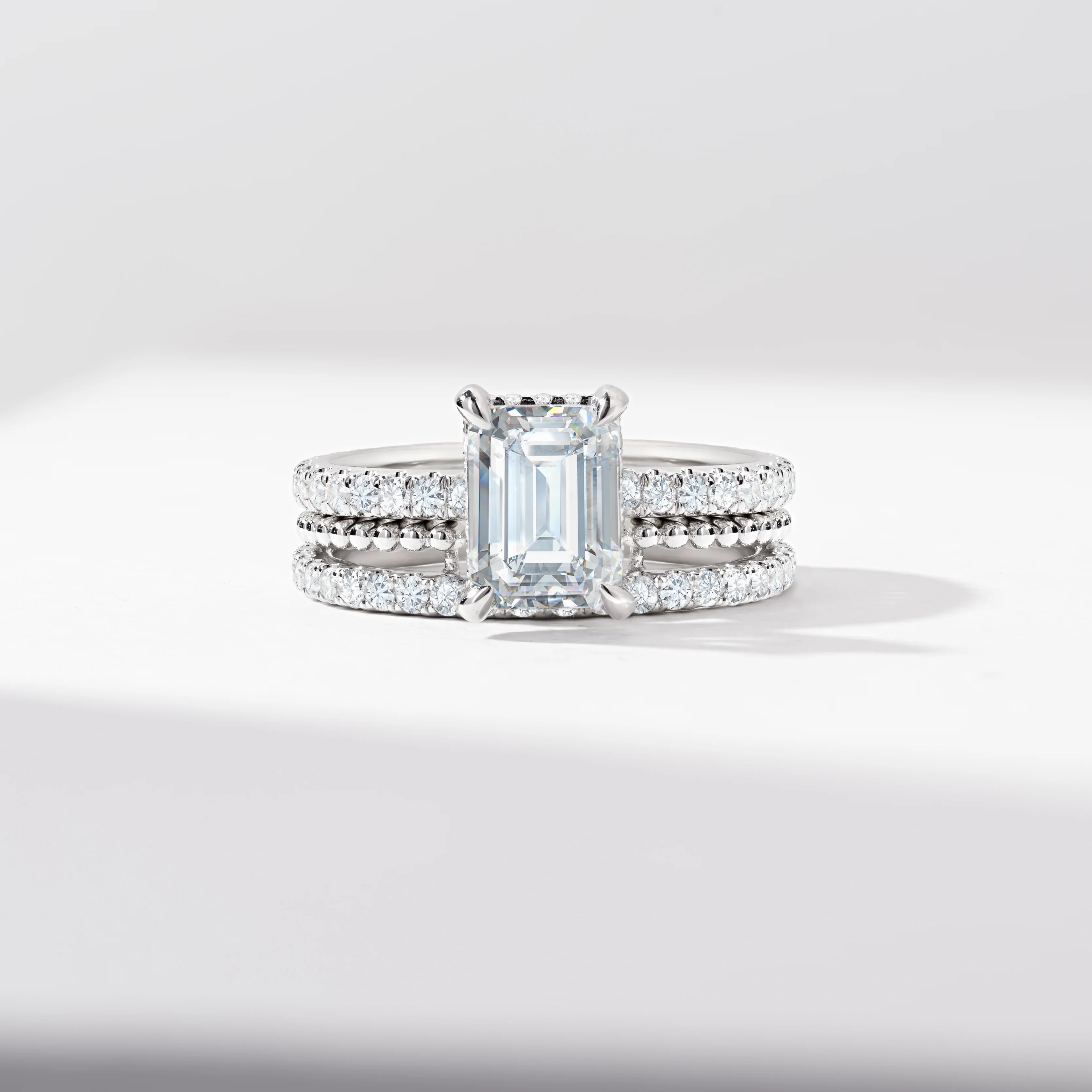 2.0ct Emerald Cut Diamond Solitaire With Hidden Halo And Shoulders Bridal Set 2.9tdw