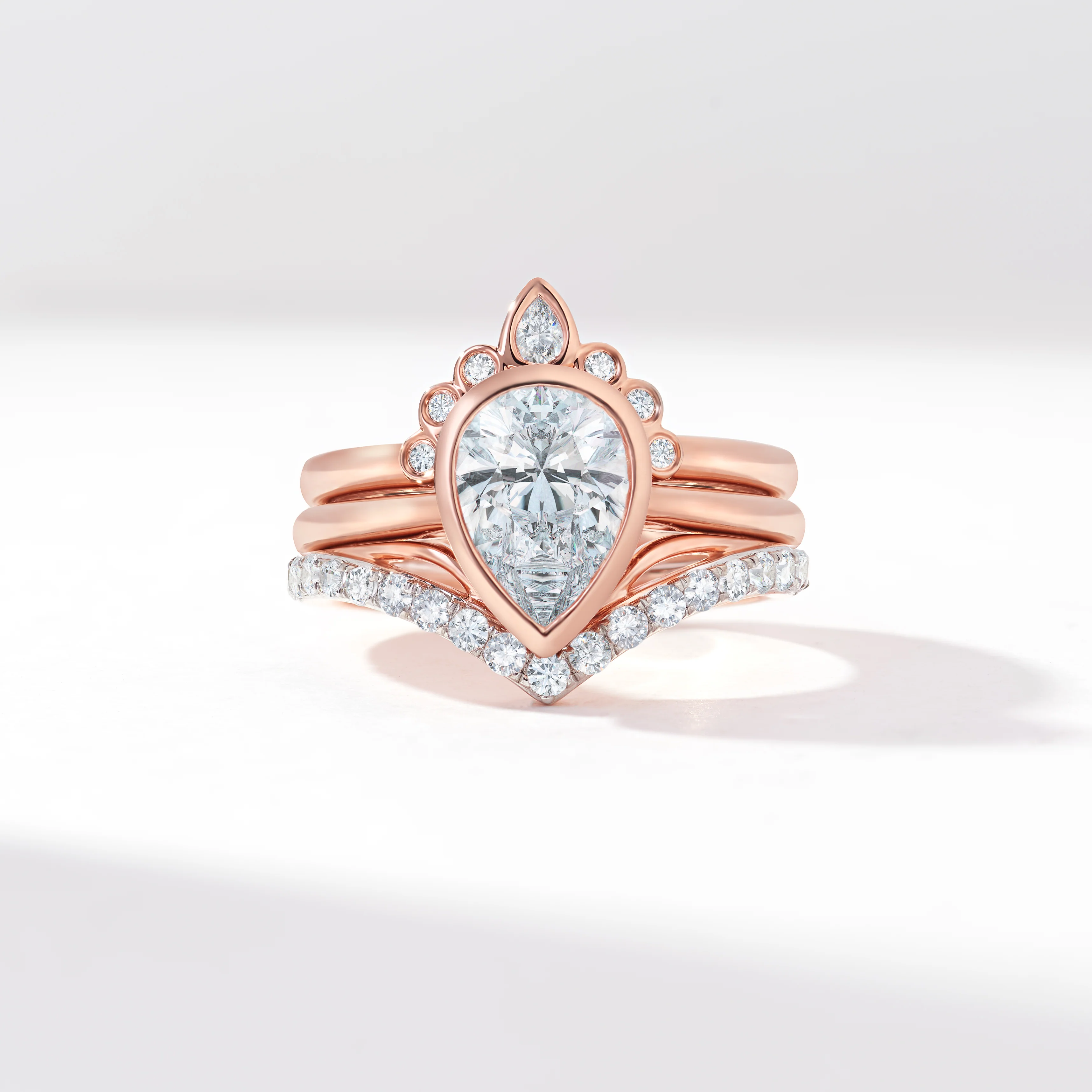 Platinum 2.0ct Pear Lab Diamond Bezel Set With Contouring Wedding And Eternity Rings Bridal Set 2.50tdw - Image 6