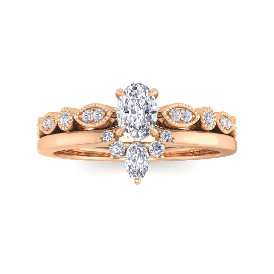 9k Rose Gold 0.33ct Oval Diamond Tiara Bridal Set 0.5tdw