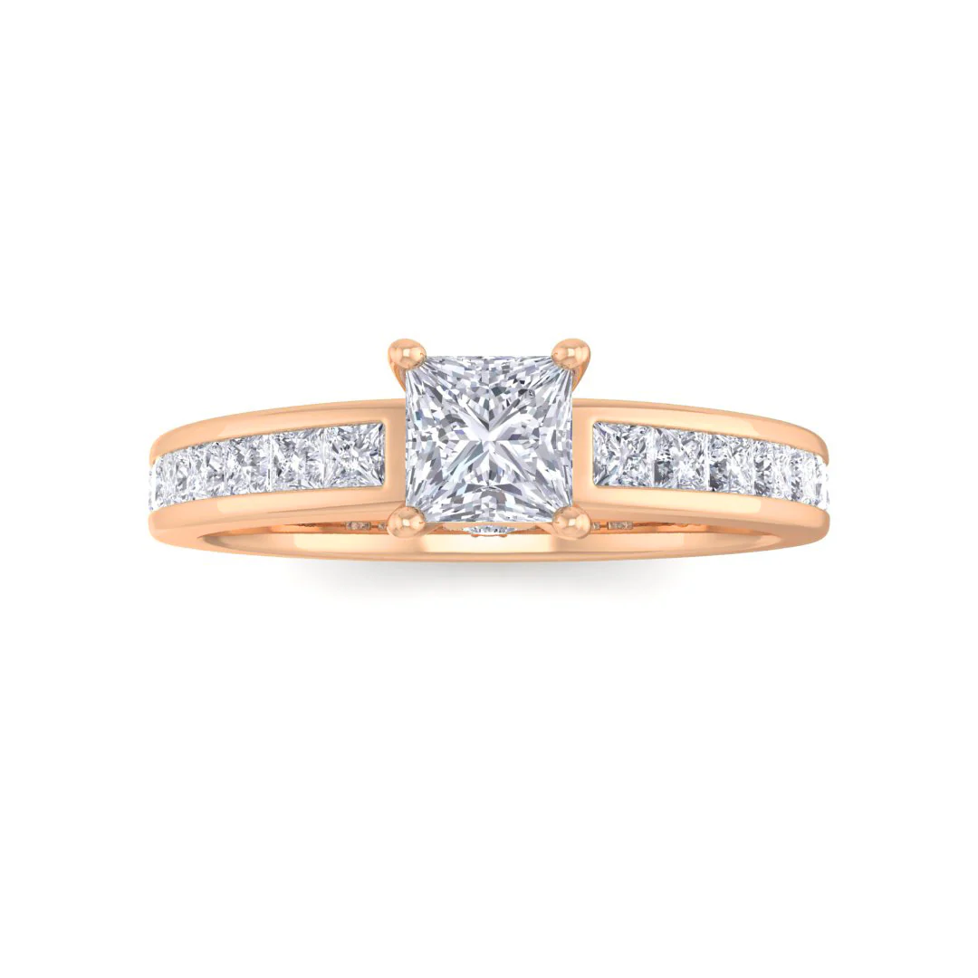 9k Rose Gold 0.33ct Princess Cut Moissanite Solitaire with Shoulder Accents Engagement Ring 0.5tdw