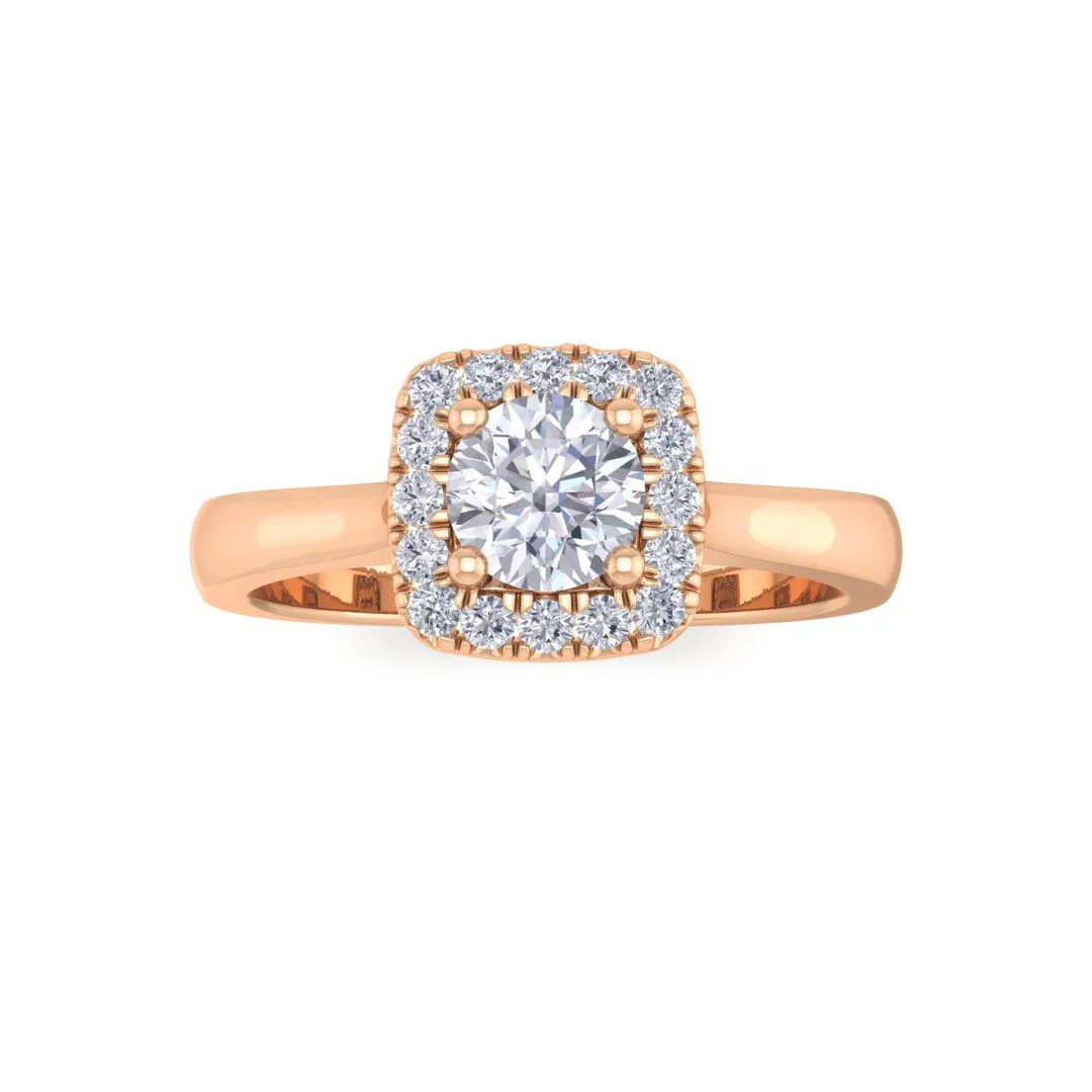 9k Rose Gold 0.33ct Round Brilliant Lab Diamond Halo Engagement Ring 0.46tdw