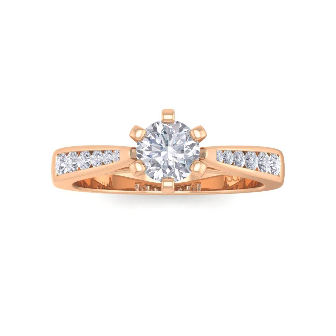 9k Rose Gold 0.33ct Round Brilliant Lab Diamond Solitaire With Channel Shoulders Engagement Ring 0.53tdw