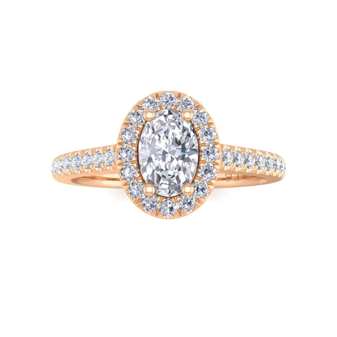 9k Rose Gold 0.5ct Oval Diamond Halo Engagement Ring 0.79tdw