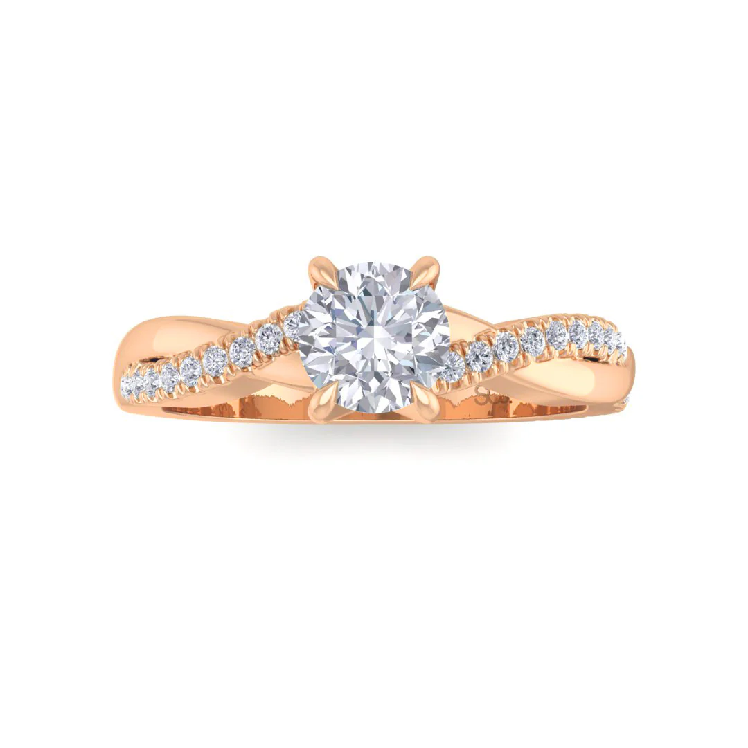 9k Rose Gold 0.5ct Round Brilliant Diamond Entwined Band Engagement Ring 0.65tdw