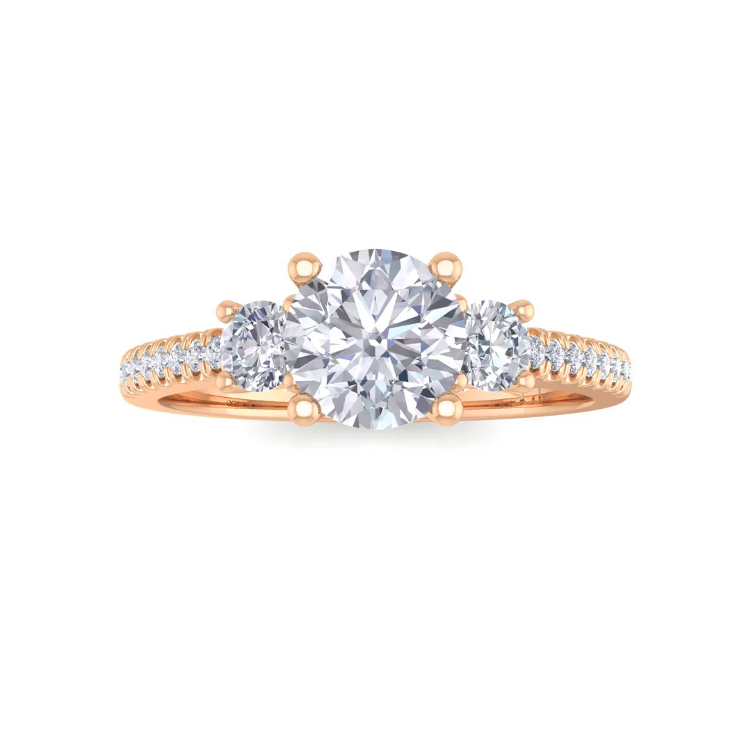 9k Rose Gold 0.5ct Round Brilliant Lab Diamond Trilogy Shoulders Engagement Ring 0.8tdw