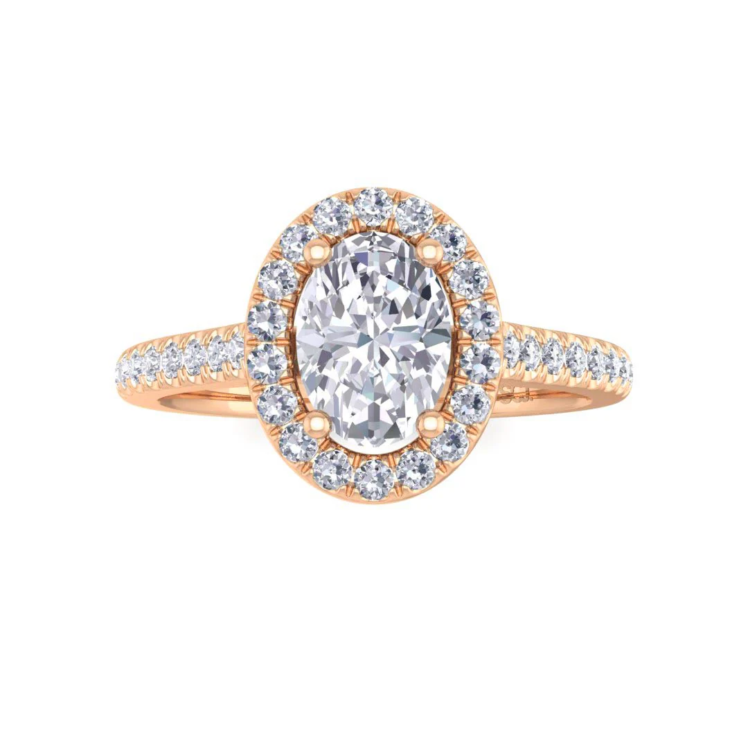 9k Rose Gold 0.75ct Oval Lab Diamond Halo Engagement Ring 1.04tdw