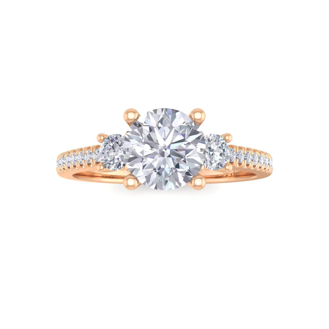 9k Rose Gold 0.75ct Round Brilliant Diamond Trilogy Shoulders Engagement Ring 1.05tdw