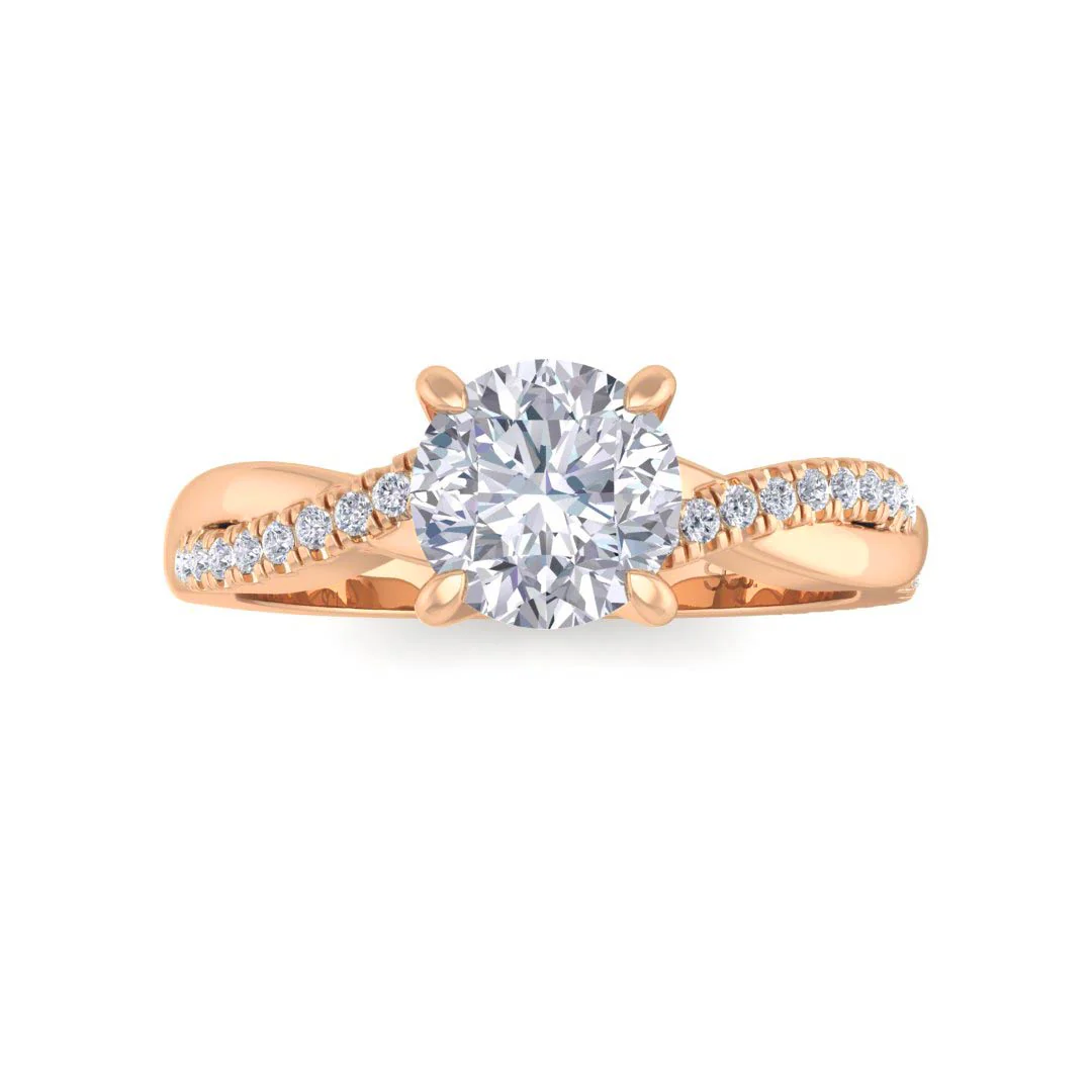 9k Rose Gold 0.75ct Round Brilliant Moissanite Entwined Band Engagement Ring 0.15tdw