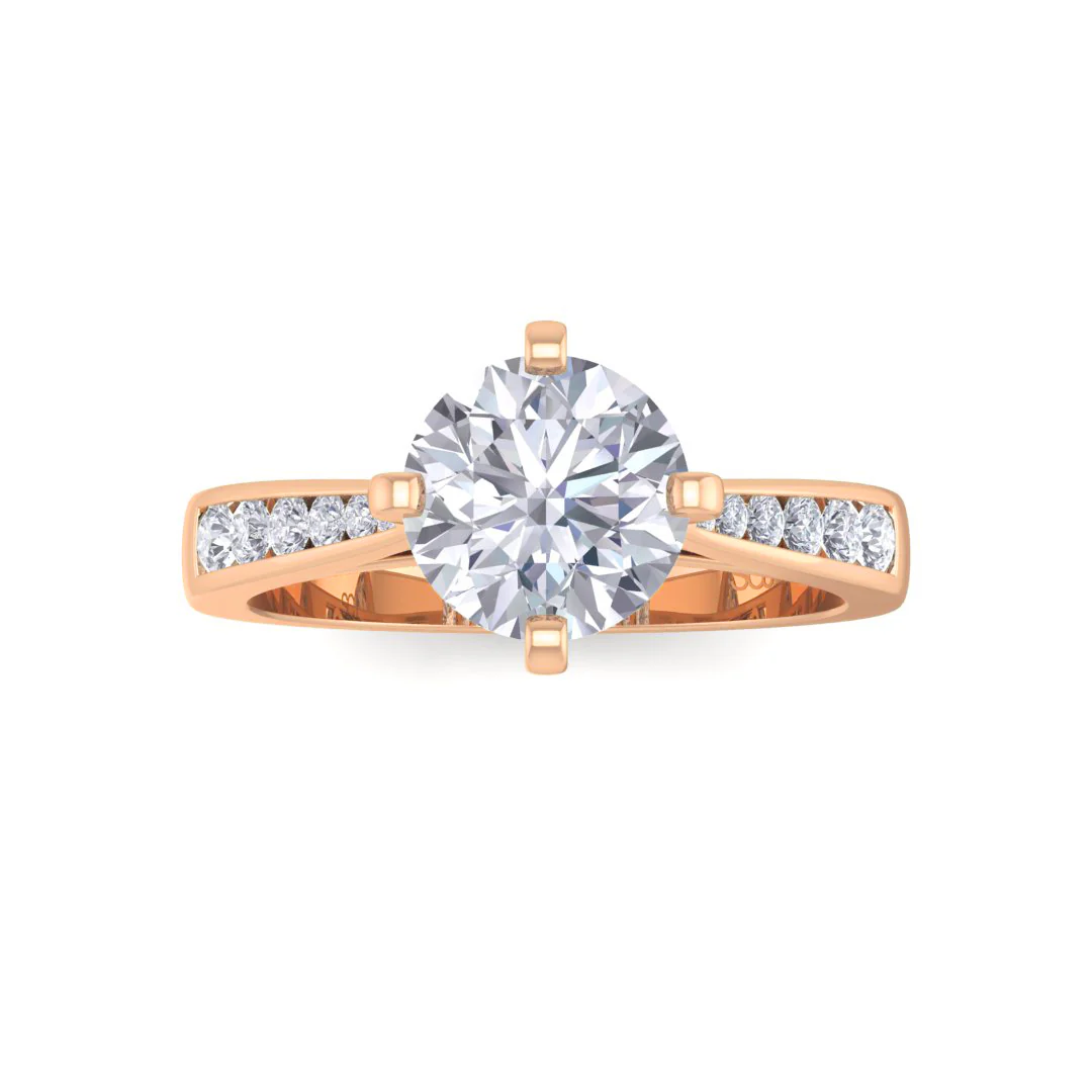 9k Rose Gold 1.0ct Round Brilliant Diamond Solitaire With Channel Shoulders Engagement Ring 1.2tdw