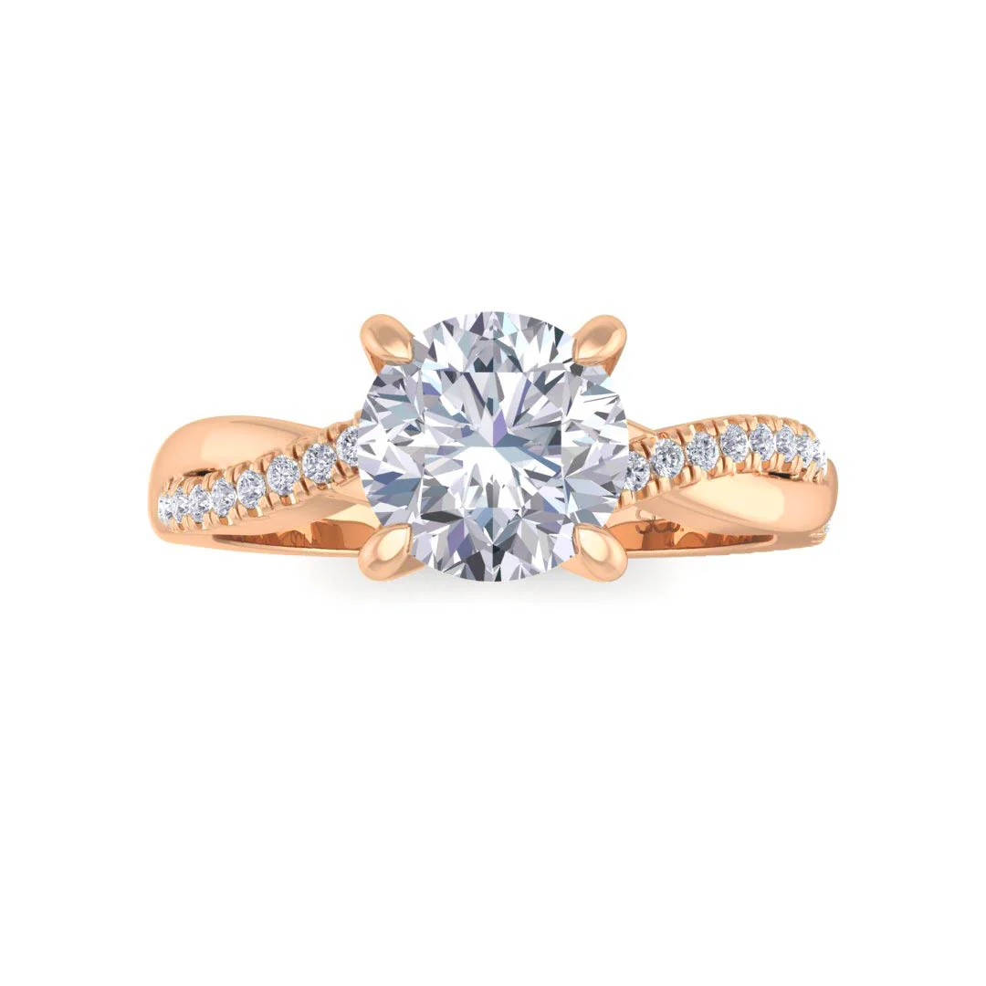 9k Rose Gold 1.0ct Round Brilliant Moissanite Entwined Band Engagement Ring 0.15tdw
