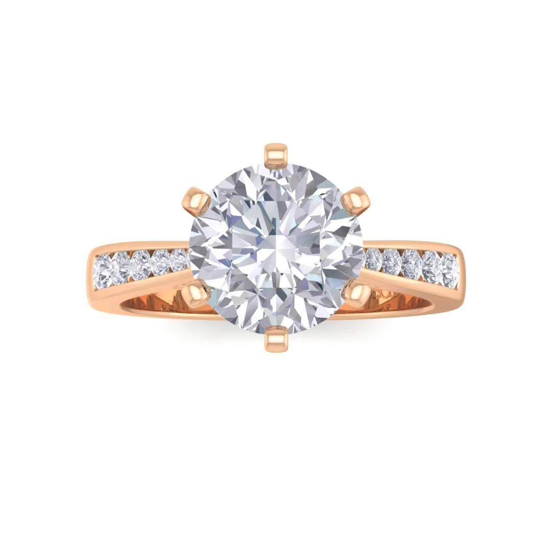 9k Rose Gold 1.5ct Round Brilliant Diamond Solitaire With Channel Shoulders Engagement Ring 1.7tdw