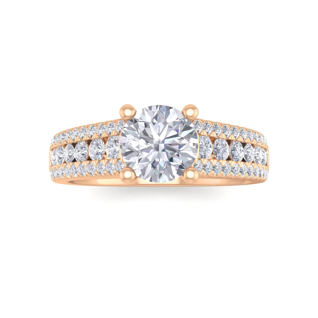 9k Rose Gold 1.5ct Round Brilliant Moissanite Solitaire with Accent Shoulders Engagement Ring 0.5tdw