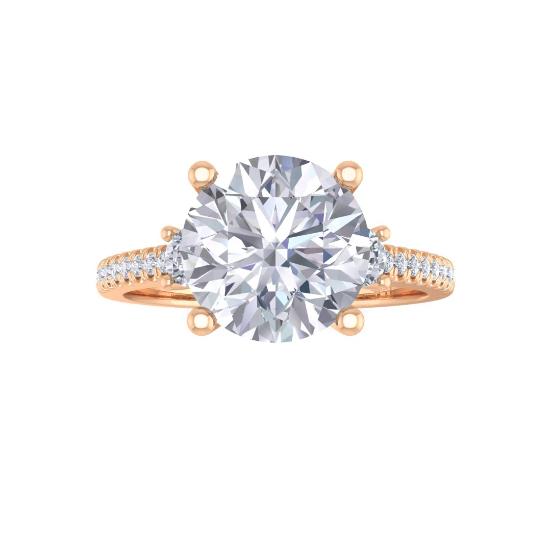 9k Rose Gold 2.0ct Round Brilliant Lab Diamond Trilogy Shoulders Engagement Ring 2.3tdw