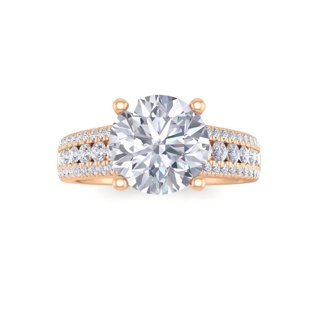 9k Rose Gold 2.0ct Round Brilliant Moissanite Solitaire with Accent Shoulders Engagement Ring 0.5tdw
