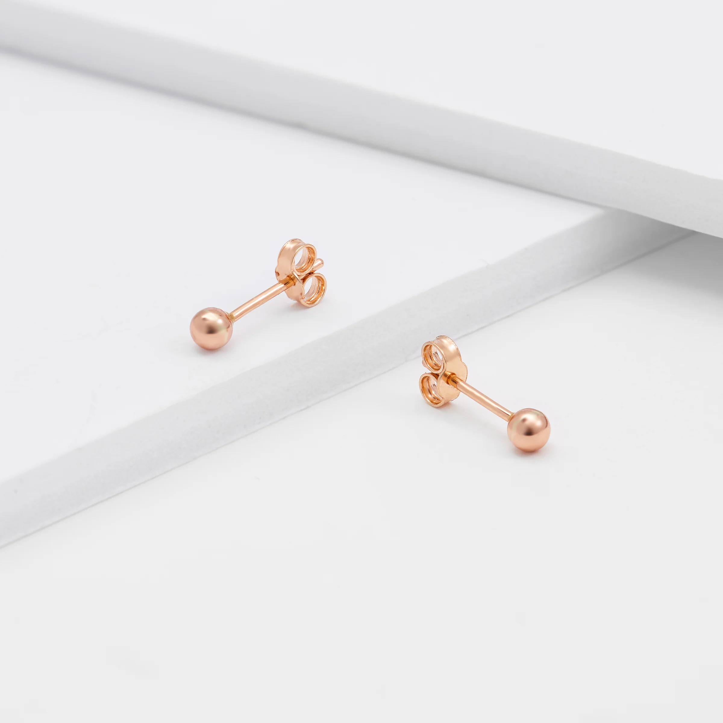 9K Rose Gold Ball Stud Earrings 3mm