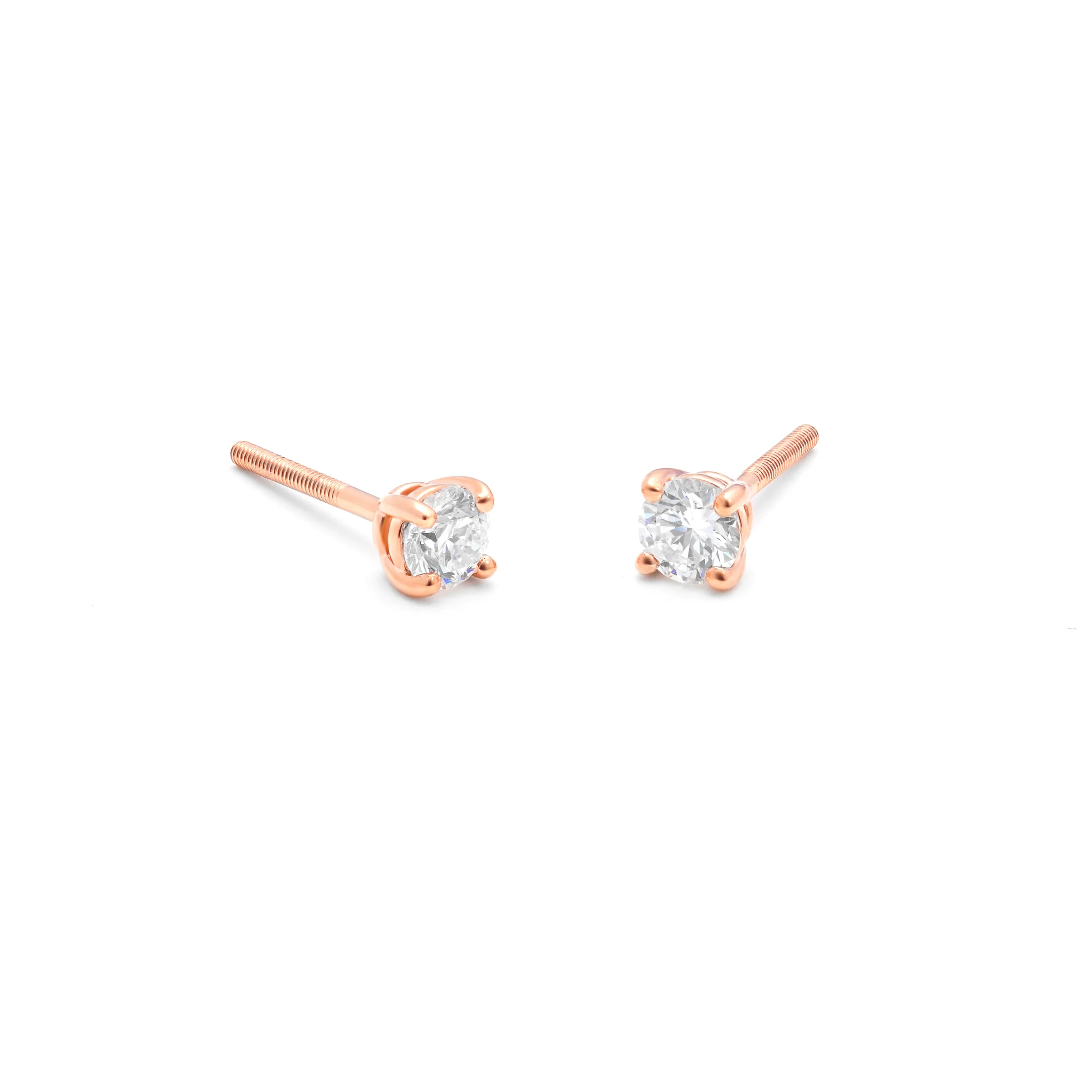 9K Rose Gold Round Brilliant Diamond Solitaire Stud Earrings 0.50tdw - Image 2