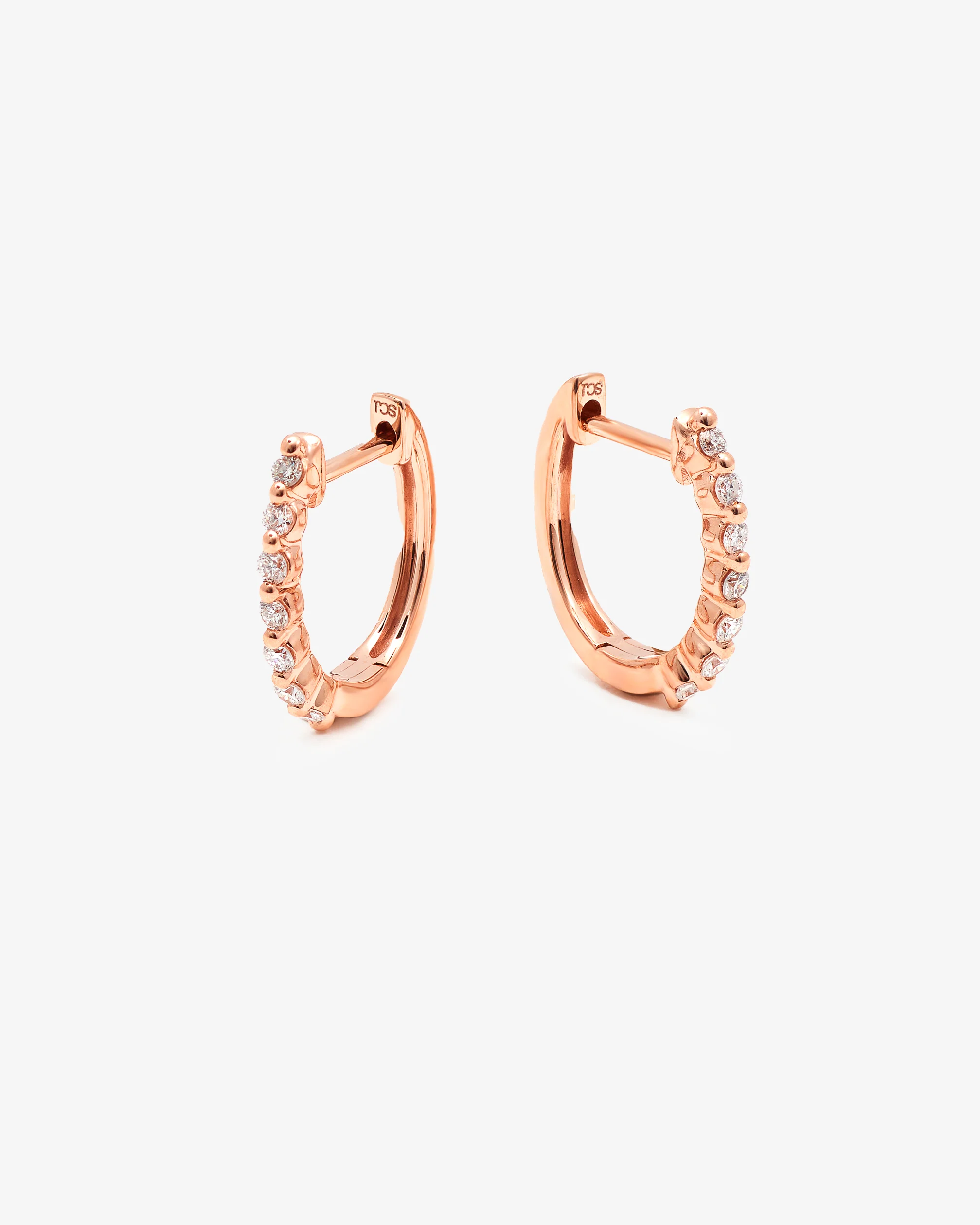 9K Rose Gold Round Brilliant Floating Lab Diamond Oval Huggie Earrings 0.15tdw - Image 3