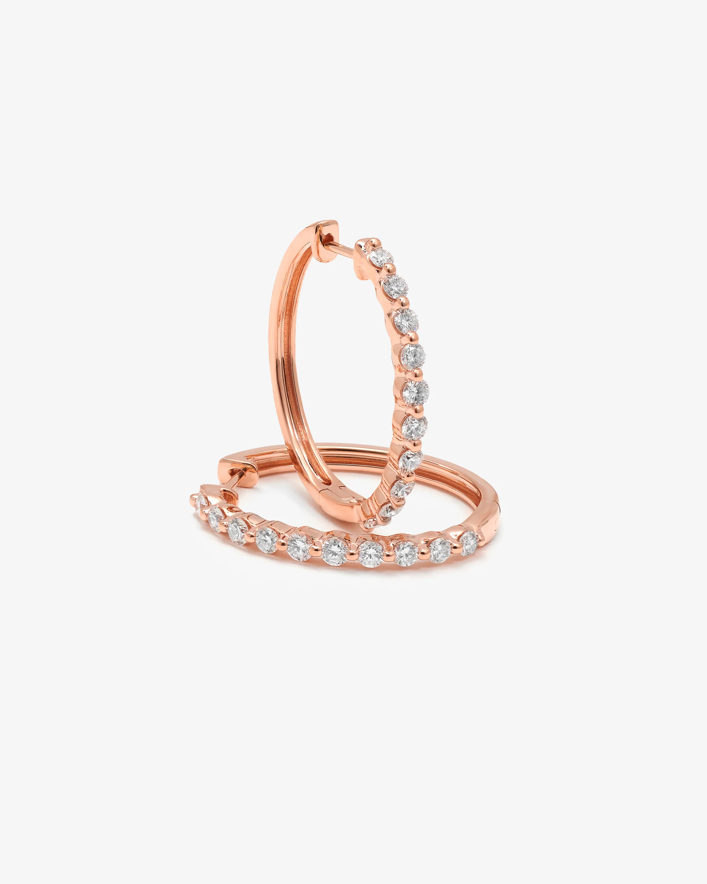 9K Rose Gold Round Brilliant Floating Lab Diamond Oval Huggie Earrings 1.0tdw