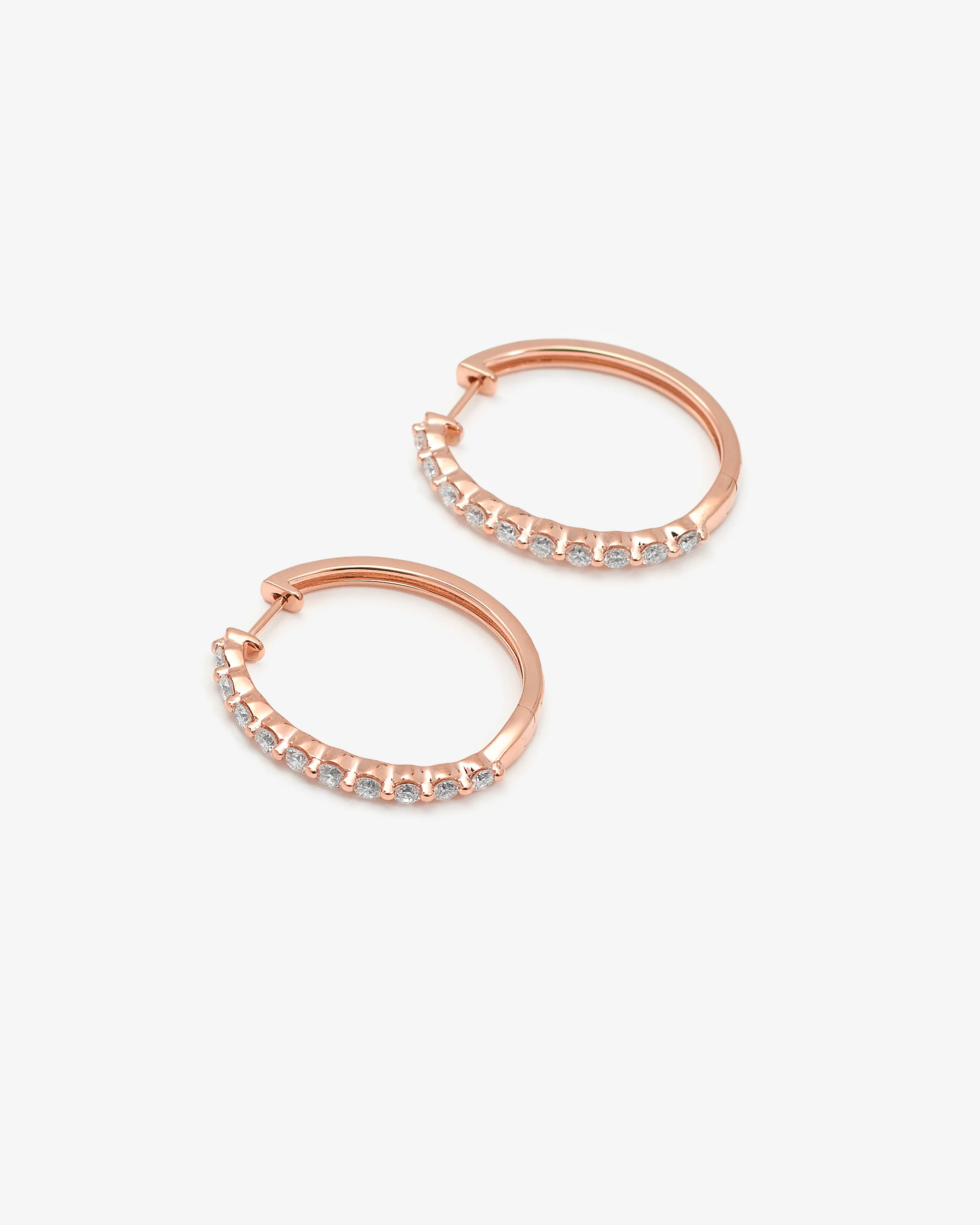 9K Rose Gold Round Brilliant Floating Lab Diamond Oval Huggie Earrings 1.0tdw - Image 2