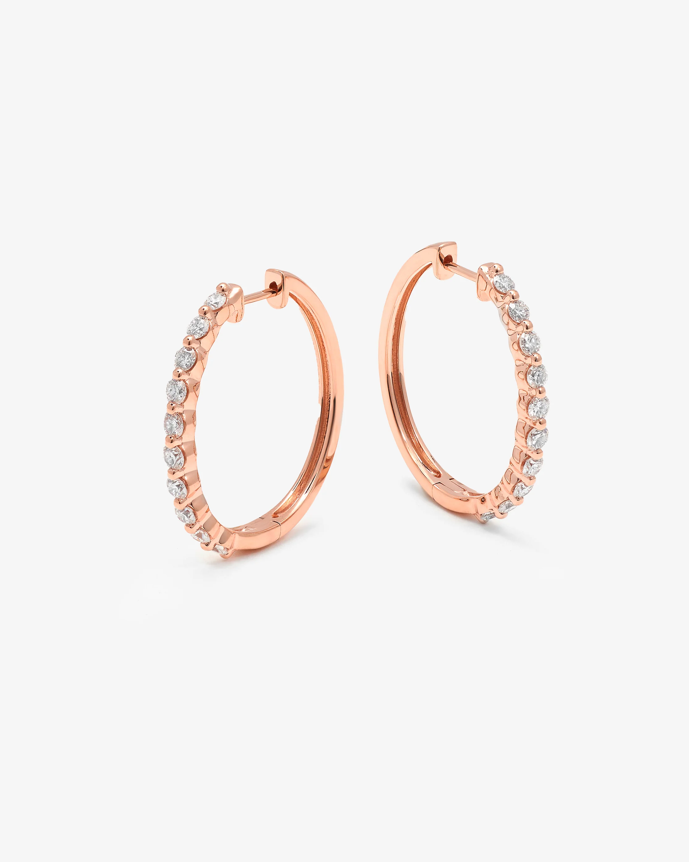 9K Rose Gold Round Brilliant Floating Lab Diamond Oval Huggie Earrings 1.0tdw - Image 3