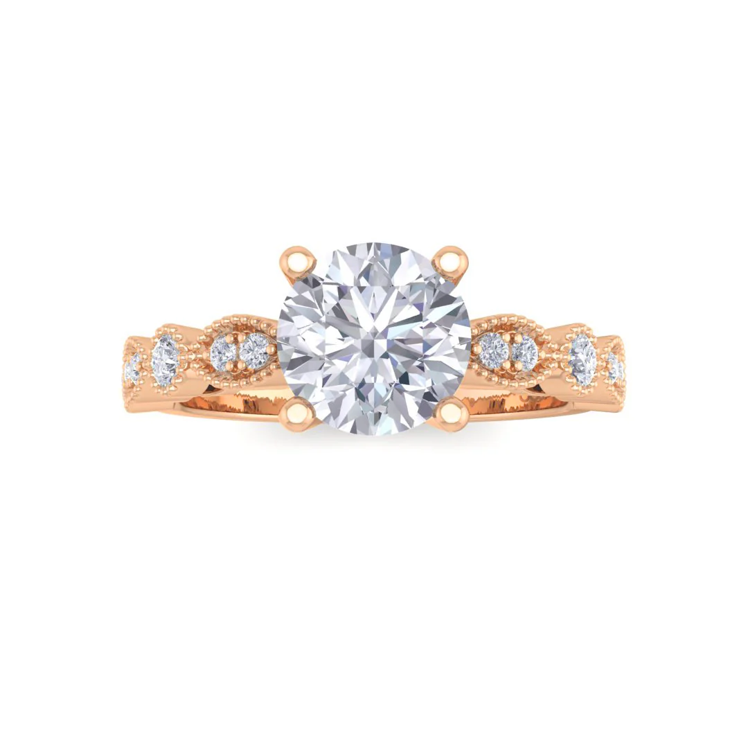 9K Rose Gold Round Brilliant Moissanite and Diamond Milgrain Bridal Set 0.25tdw 1.0ct Moissanite