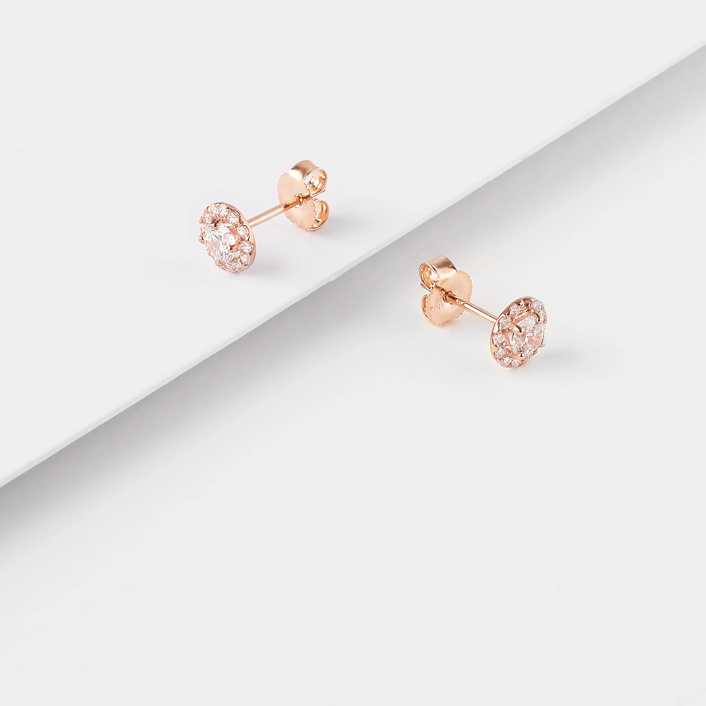 9K Rose Gold Zirconia Solitaire With Halo Stud Earrings 6mm