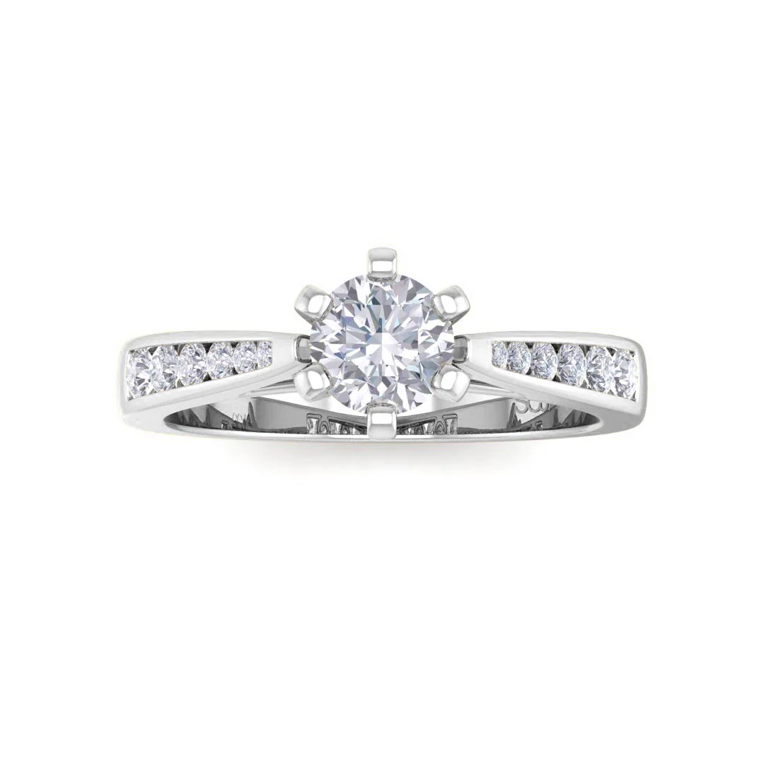 9k White Gold 0.31520463ct Round Brilliant Lab Diamond Solitaire With Channel Shoulders Engagement Ring 0.53tdw