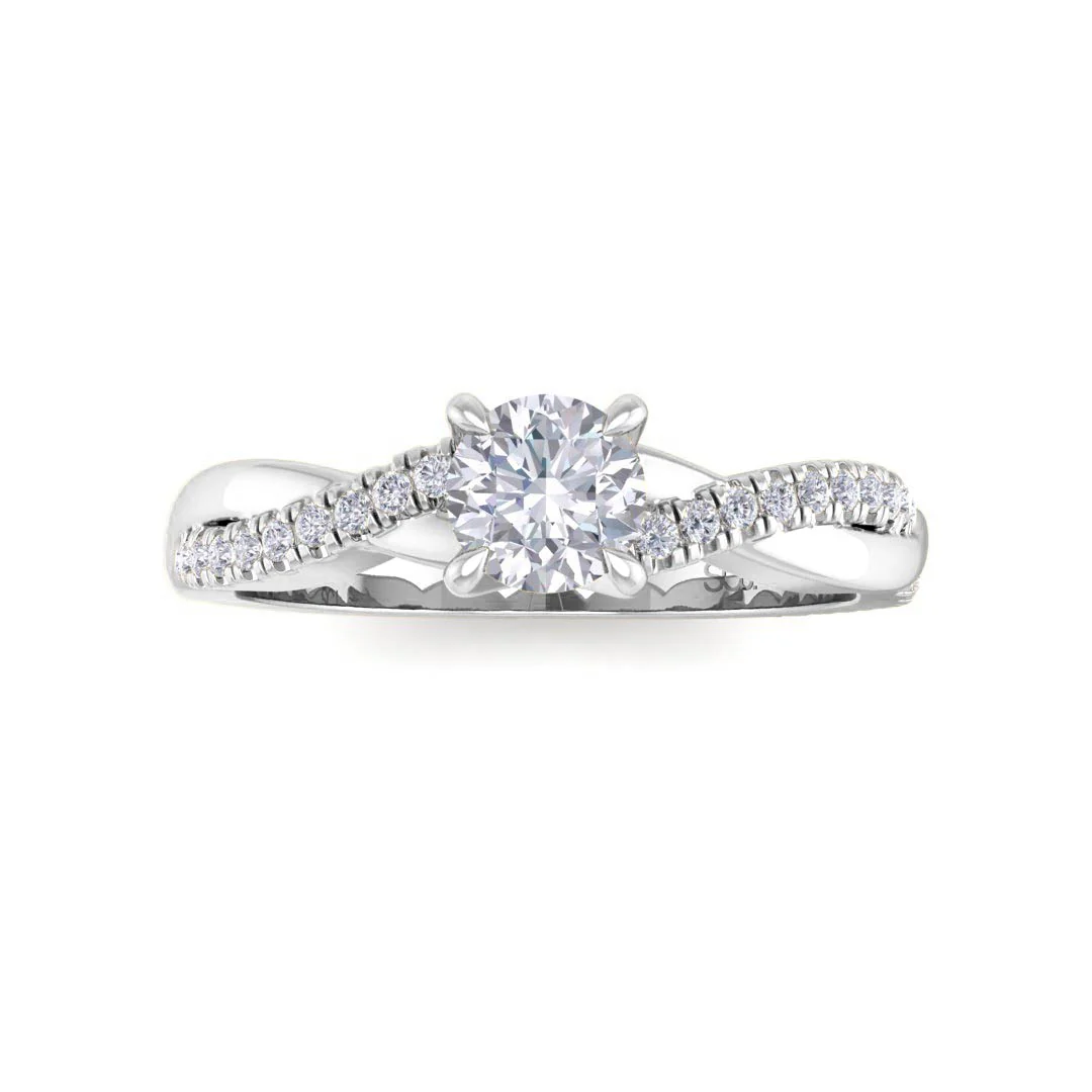 9k White Gold 0.33ct Round Brilliant Moissanite Entwined Band Engagement Ring 0.15tdw