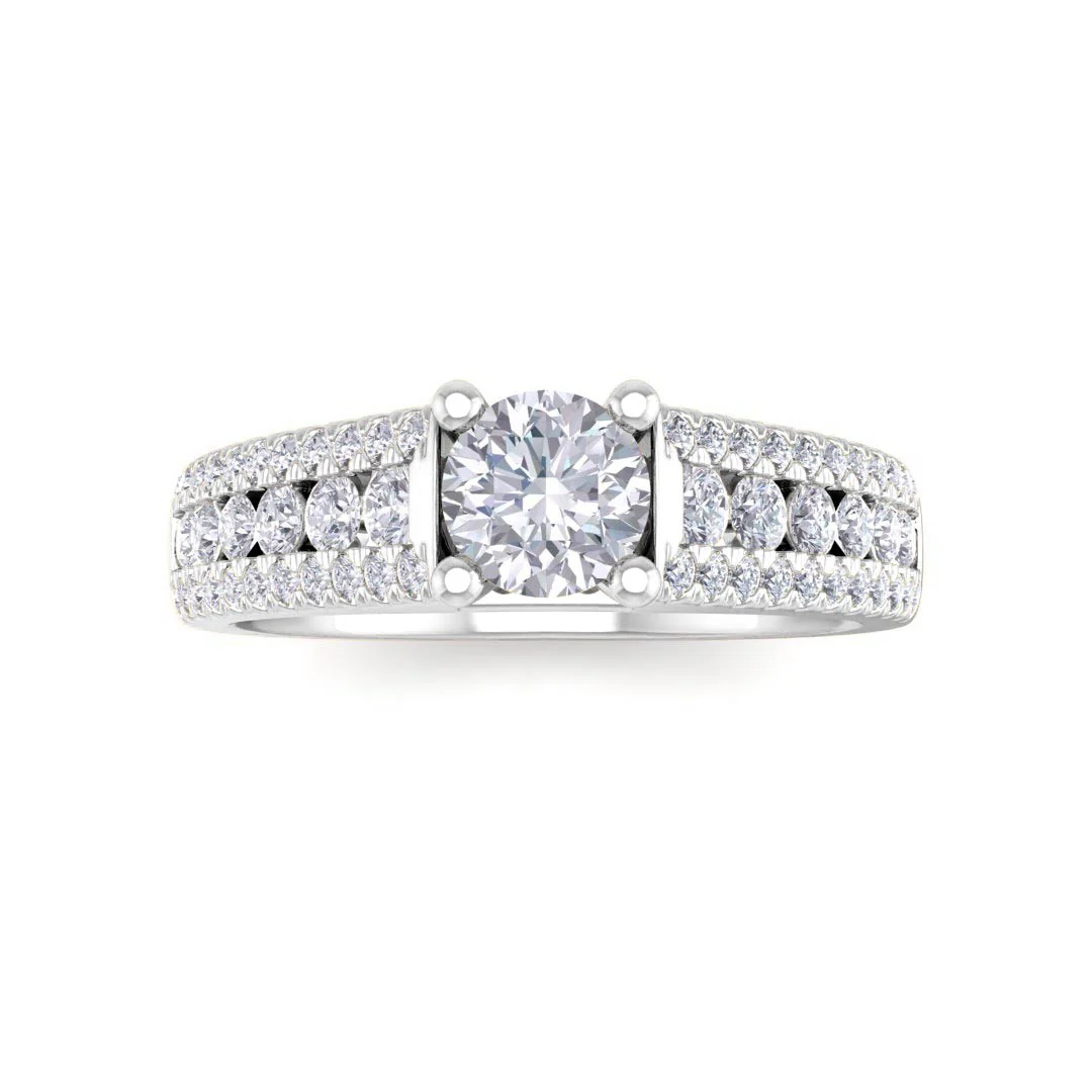 9k White Gold 0.33ct Round Brilliant Moissanite Solitaire with Accent Shoulders Engagement Ring 0.5tdw