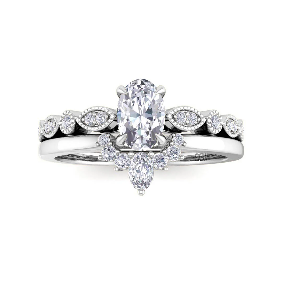 9k White Gold 0.5ct Oval Diamond Tiara Bridal Set 0.67tdw