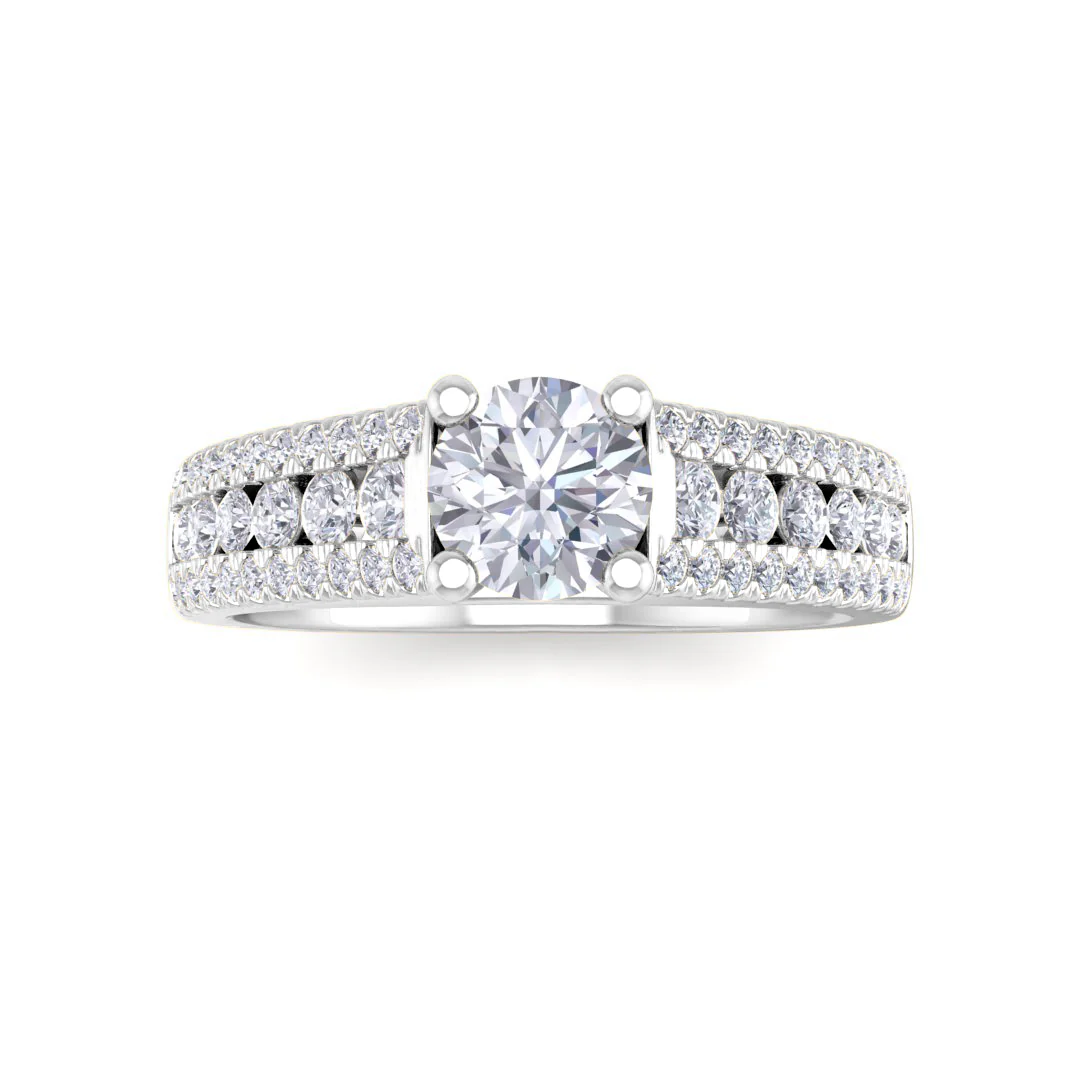 9k White Gold 0.5ct Round Brilliant Diamond Solitaire with Accent Shoulders Engagement Ring 1.0tdw