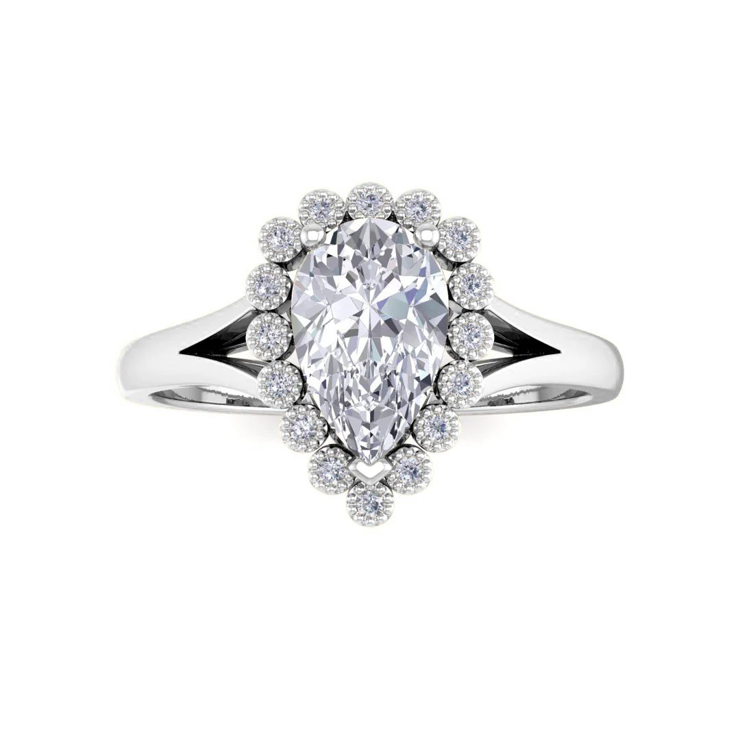9k White Gold 1.0ct Pear Lab Diamond Halo Tiara Bridal Set 1.4tdw