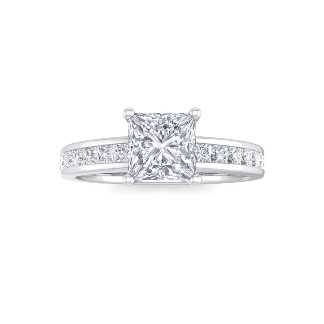 9k White Gold 1.0ct Princess Cut Diamond Solitaire with Shoulder Accents Engagement Ring 1.5tdw